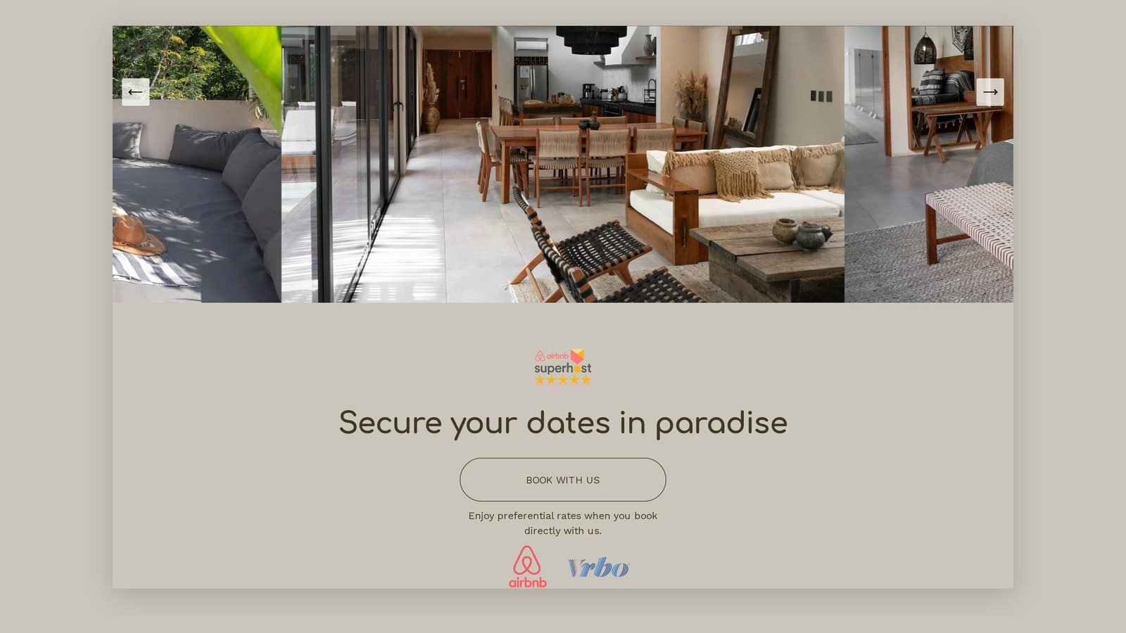 Villa Meka landing: booking
